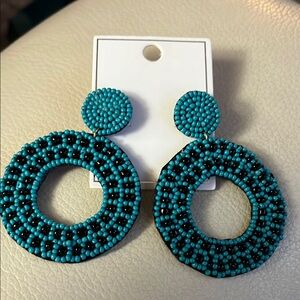 Turquoise Beaded Hoop Earrings. New. Light weight.